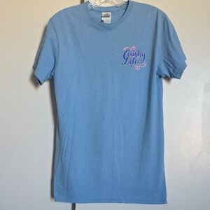 Delta Pro Weight Women's Light Blue Graphic Tee Size Small "Country Life" T19